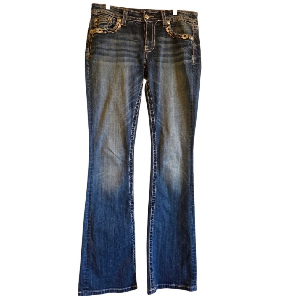 Miss Me Bootcut Jeans Size 30 Dark Blue Denim Embroidered Pockets